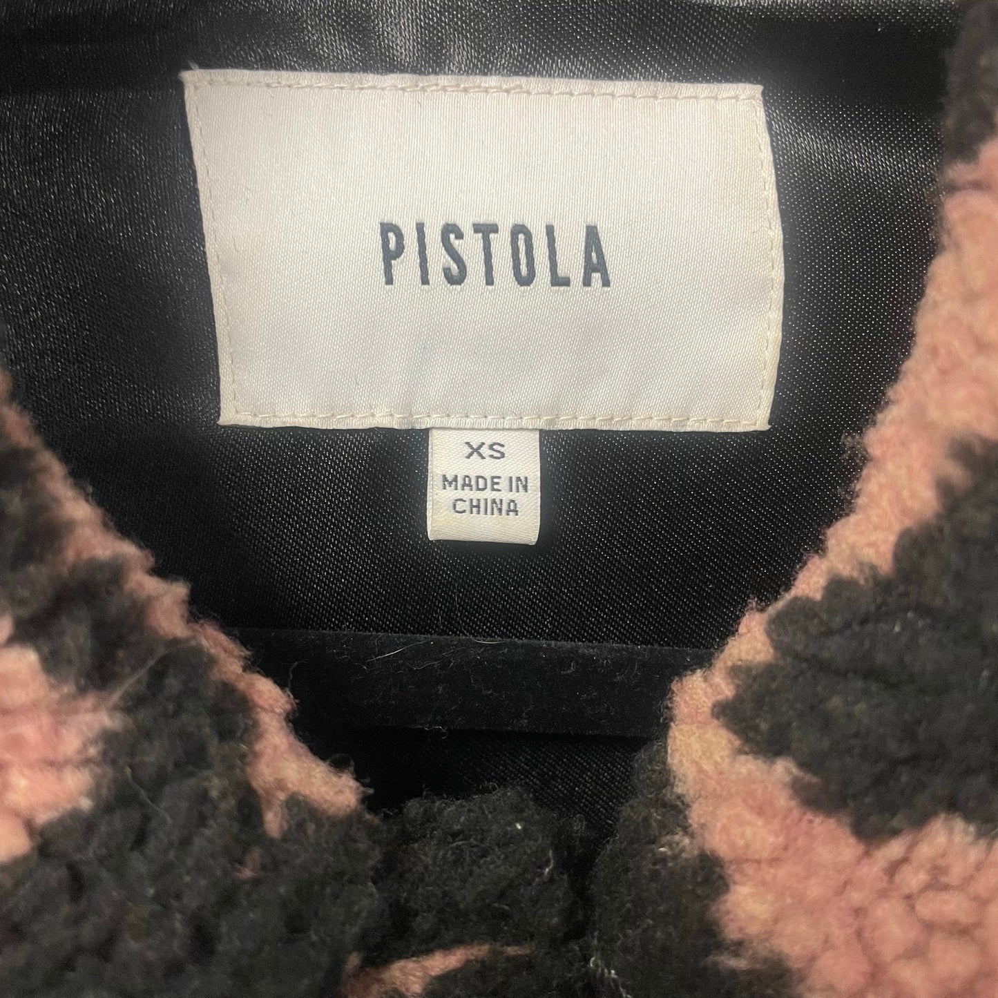 Pistola Lynn Oversized Shearling Jacket Clay Black Zebra Stripe Print Womens XS