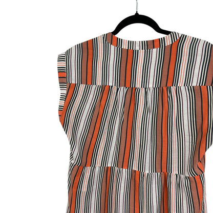 Marie Oliver Lachlan Silk Blend Tiered Mini Dress in Orange Stripe Womens Small