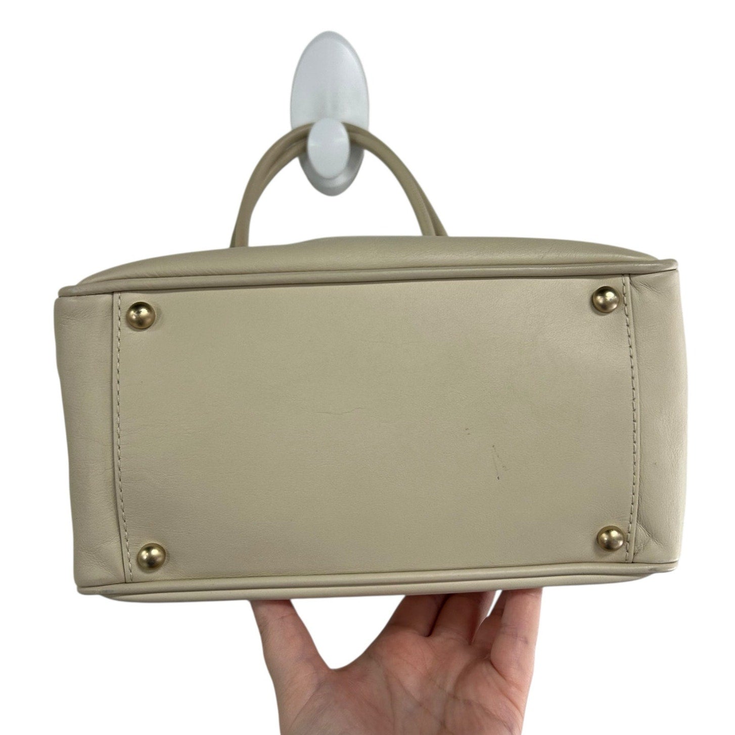 Chanel Beige Leather White Flower Camellia Double Handle Tote Shoulder Bag