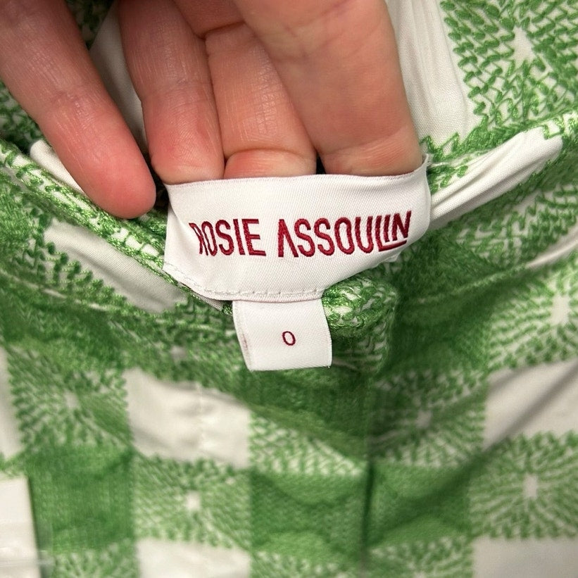 NWT Rosie Assoulin Green Picnic Embroidered Gingham Easy Does It Pant Womens 0