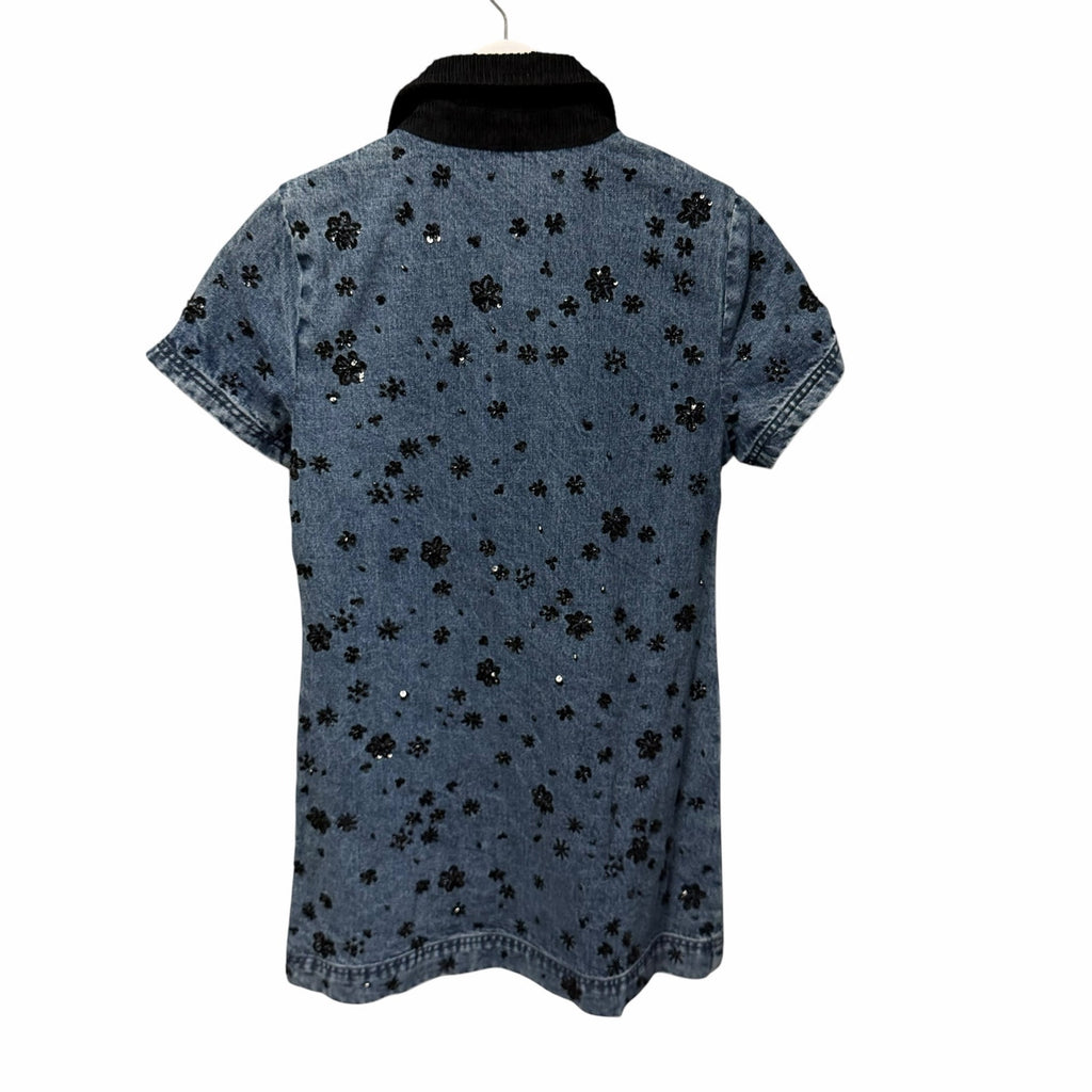 NWT Ramy Brook Rita Embellished Denim Mini Dress Blue Black Corduroy Collar XS