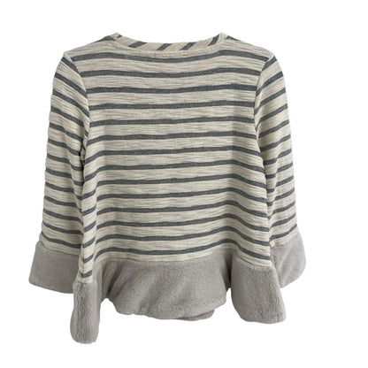 Maeve by Anthropologie Astor Faux Fur Trimmed Pullover Cream Gray Striped XS