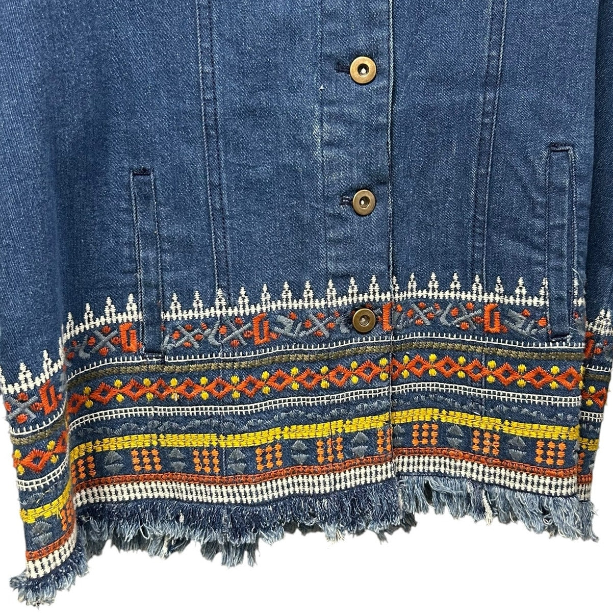 Multiples Blue Multicolor Embroidered Four Pocket Denim Jacket Womens Large