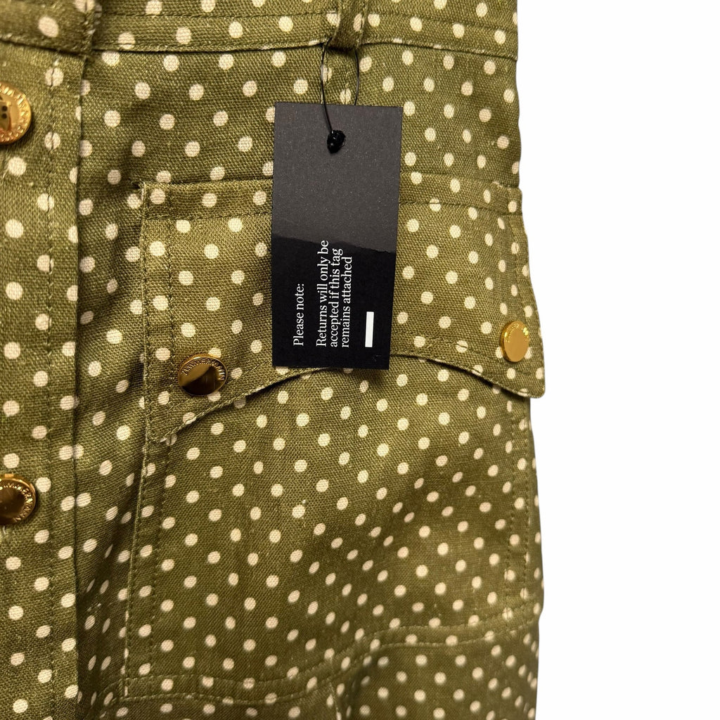 NWT Zimmermann Luna Cargo Midi Skirt Olive Dot Pure Linen Size AU 0 / US 4