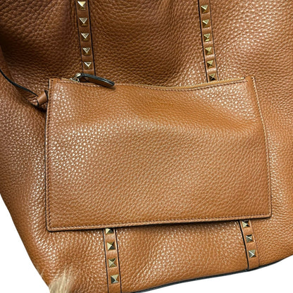 Valentino Garavani Brown Gold Signature Rockstud North-South Leather Tote Bag