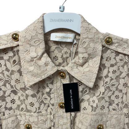NWT Zimmermann Hypnotic Lace Belted Mini Utility Shirt Dress Cream AUS 0 / US 4