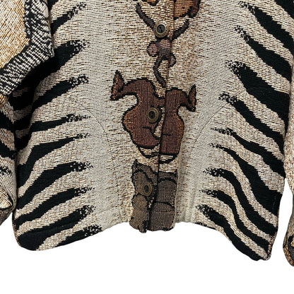 Vintage Sugar Street Weavers Safari Animal Print Button Up Sweater Jacket Medium