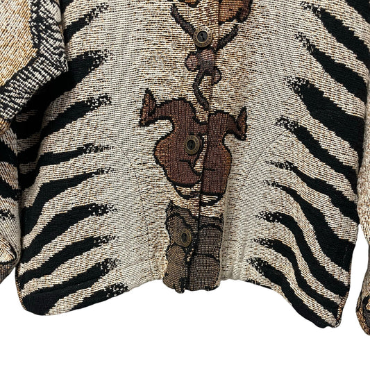 Vintage Sugar Street Weavers Safari Animal Print Button Up Sweater Jacket Medium