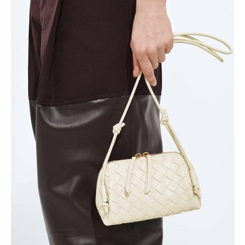 Bottega Veneta Nappa Intrecciato Concert Pouch Sea Salt Off White Woven Leather