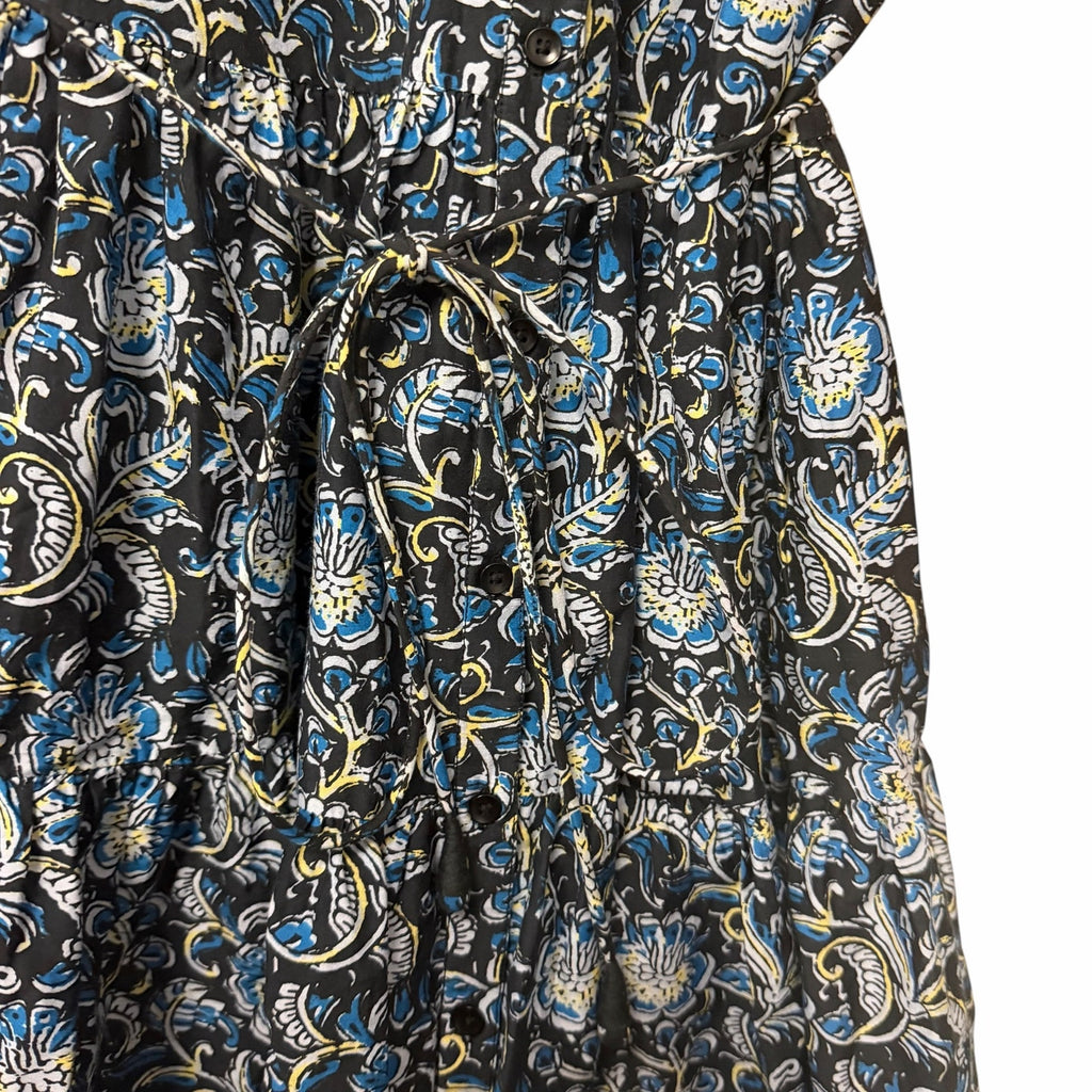 Apiece Apart Long Sleeve Shirt Dress Black Blue Yellow Floral Print Size Small