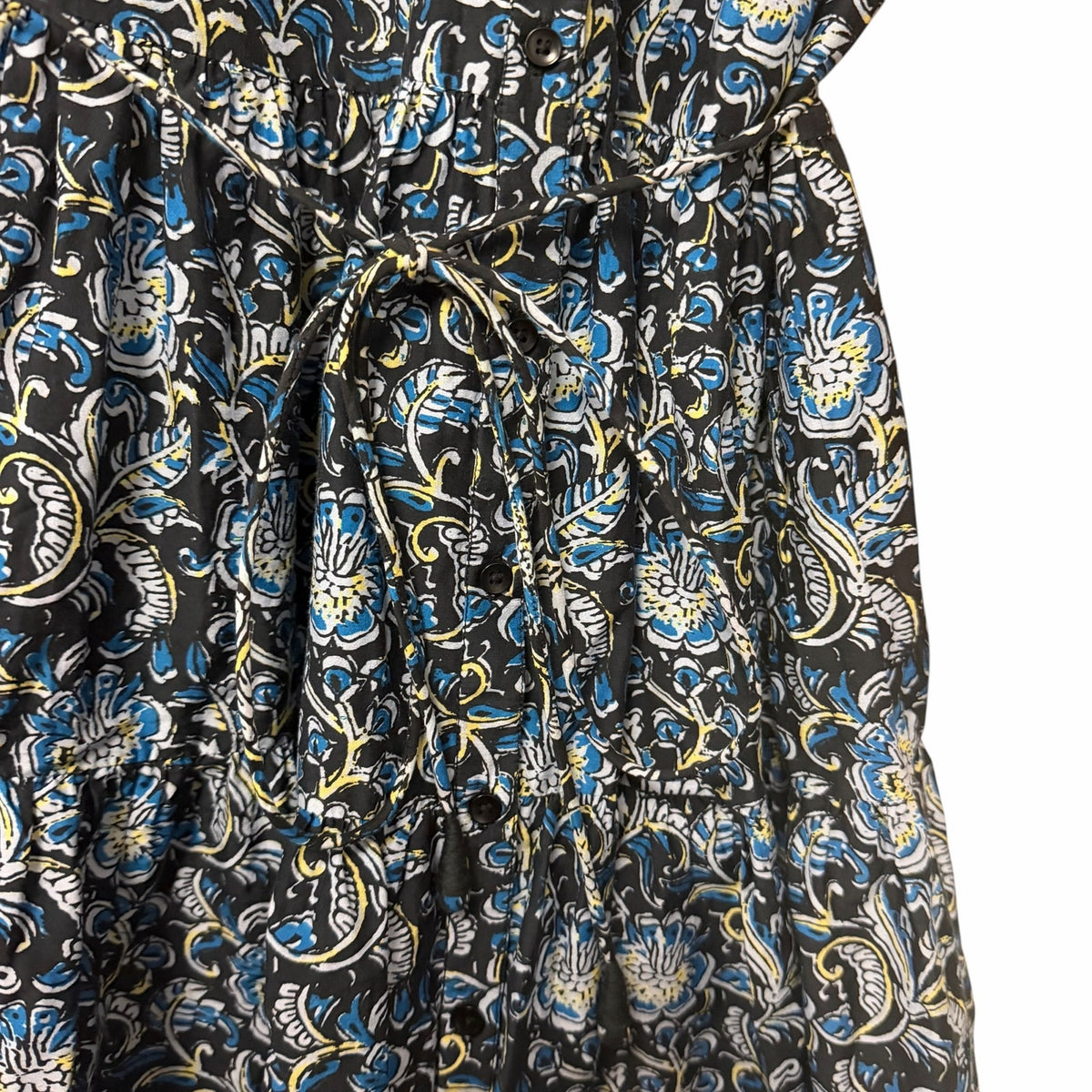 Apiece Apart Long Sleeve Shirt Dress Black Blue Yellow Floral Print Size Small