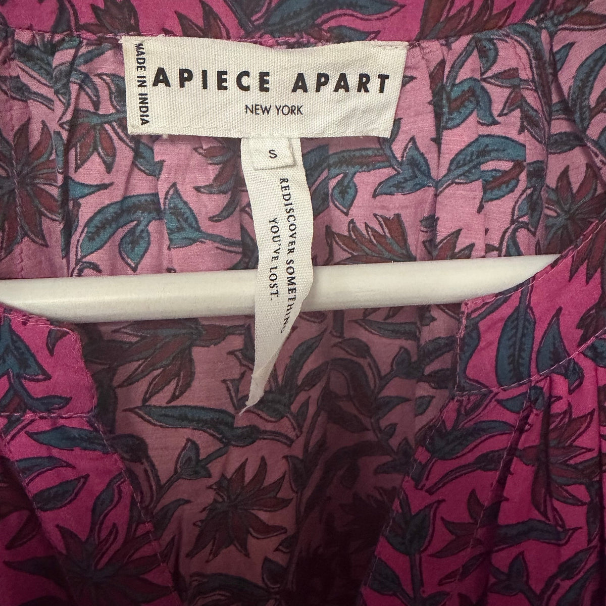 Apiece Apart Palm Floral Mini Mitte Dress Fuchsia Multi Puff Sleeves Size Small