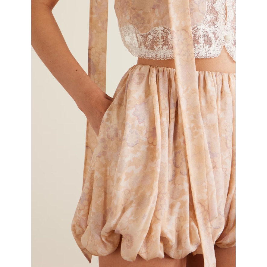 NWT Chloe Silk Bubble Balloon Shorts Multicolor Pink Floral Size FR 36 / US 4
