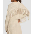NWT Simkhai Sand Tan Virginia Fringe Trim Chunky Knit Cardigan Womens Medium