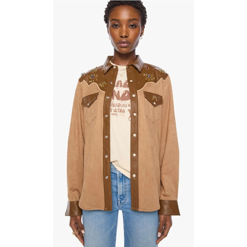 NWT Mother Biscute Tan Brown Sueded Honey Button Up Shirt Womens XS Western
