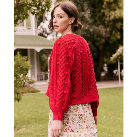 The Great. Deep Rose Red Button Up Mountainside Knit Cardigan Sweater Womens 2