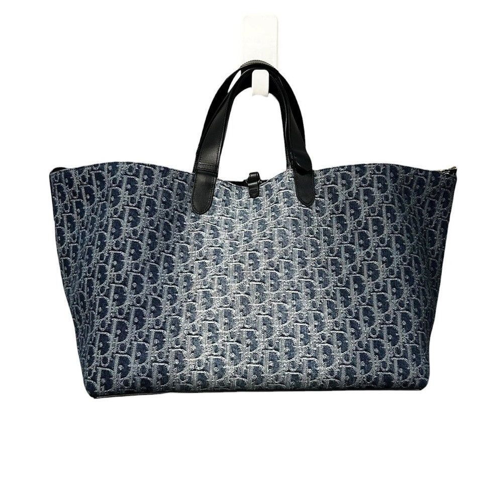 Christian Dior Toujours Blue Denim Oblique Jacquard Double Handle Tote Bag