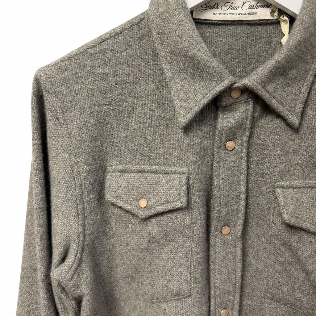 NWT God's True Cashmere Grey Cashmere Shirt Rose Quartz Snap Button Up Size XS
