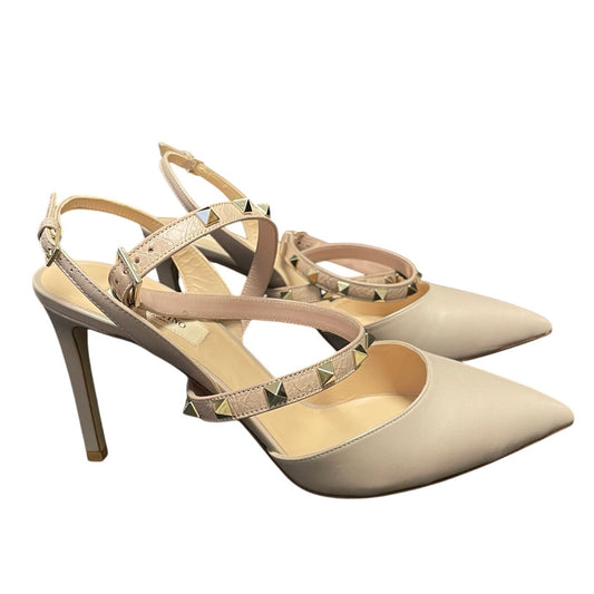 Valentino Garavani Rockstud Ankle Strap Calf Leather Pumps Poudre 39.5 / US 9.5