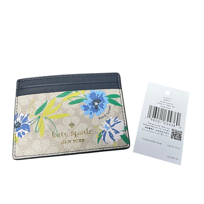 NWT Kate Spade Small Slim Card Holder Wallet Blazer Blue Spade Flower Print