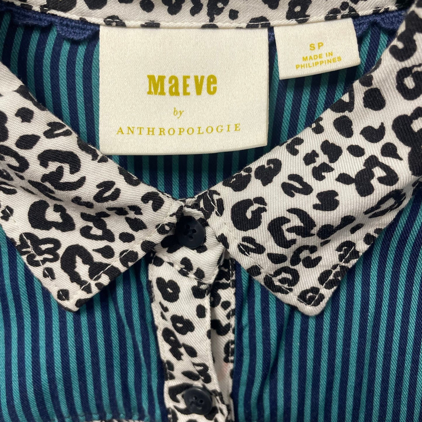 Maeve by Anthropologie Fern Mixed Print Button Up Long Sleeve Top Small Petite