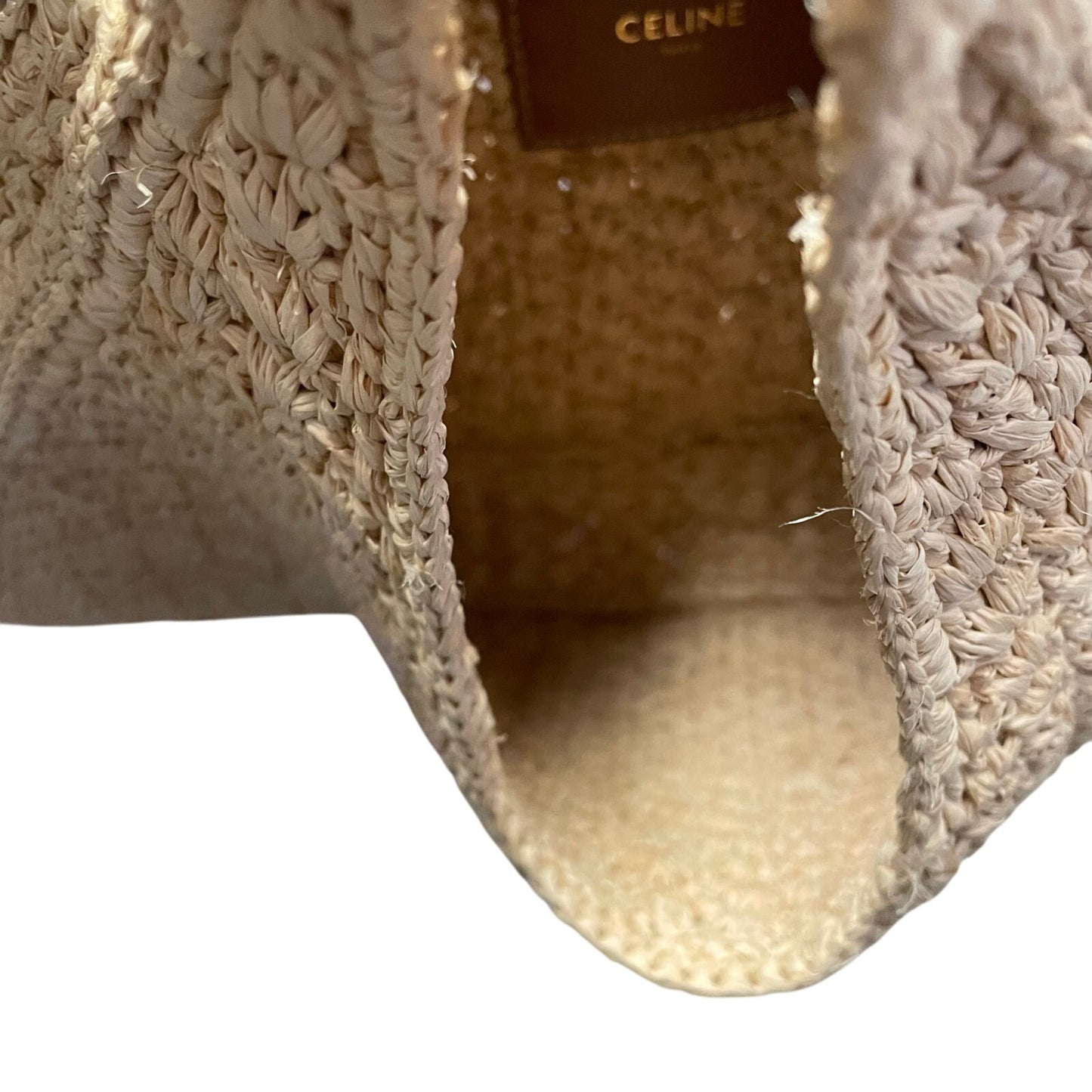 Celine Cabas Triangle Raffia and Calfskin Leather Tote Handbag in Natural / Tan