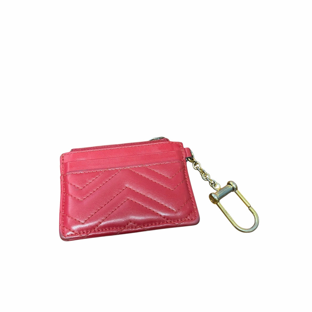 Gucci GG Marmont Coin Card Holder Keychain Wallet Red Leather AS IS