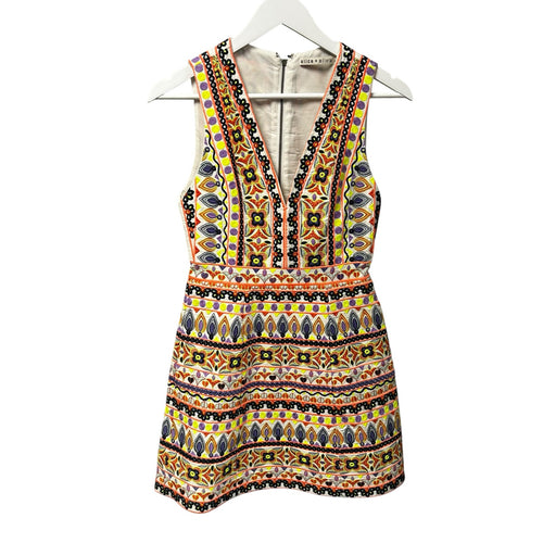 Alice + Olivia White Multicolor Patty V Neck Embroidered Mini Dress Womens 2