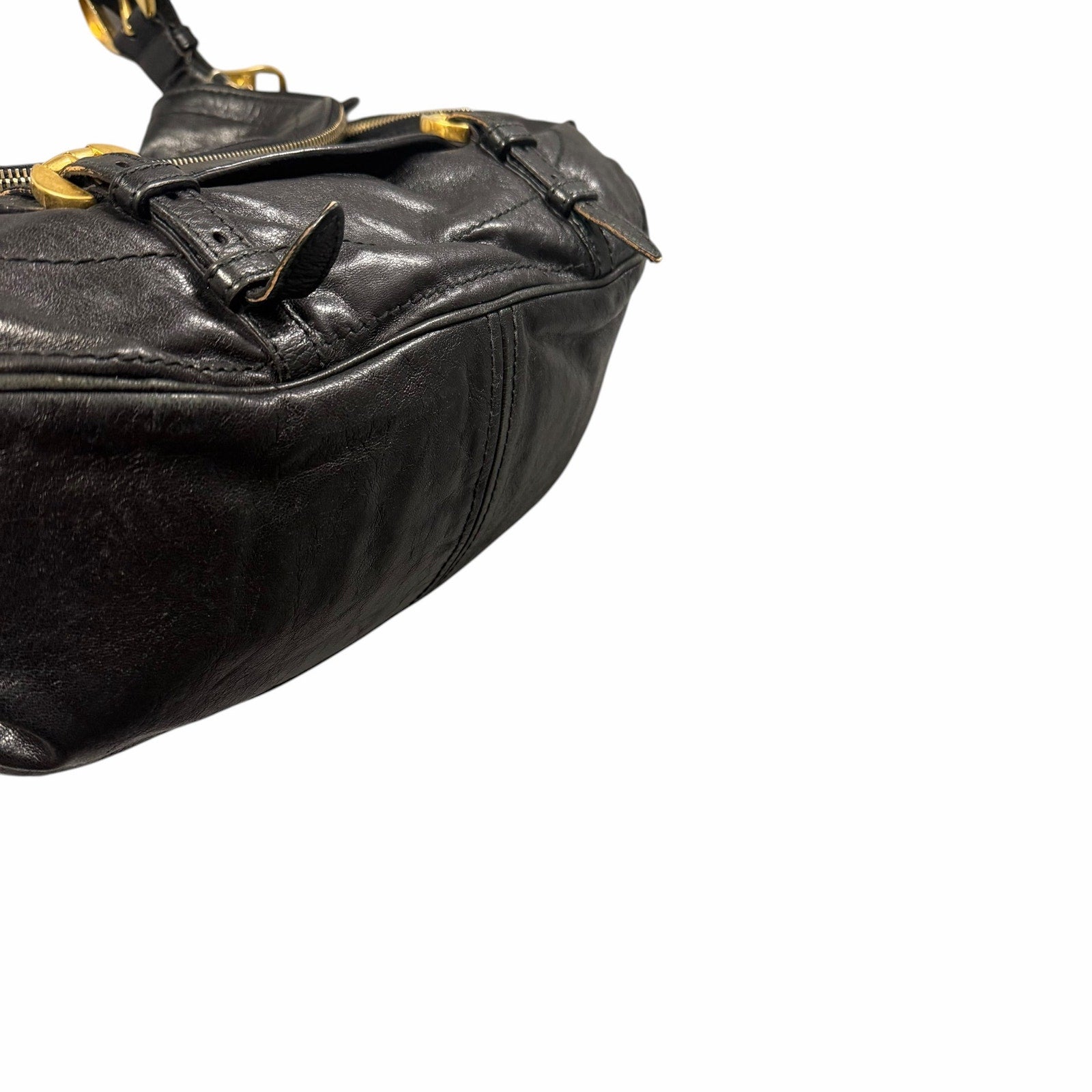 Alexander McQueen Black Leather Front Flap Messenger Handbag Gold Toned Hardware