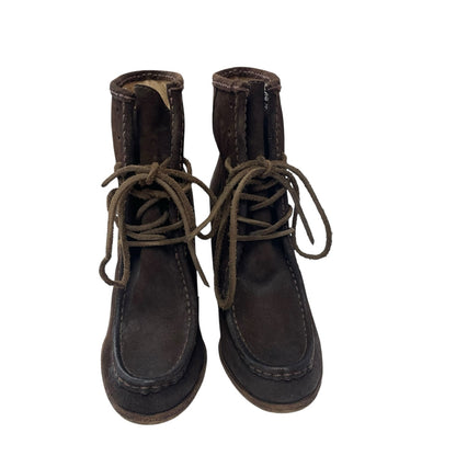 Frye Brown Suede Distressed Parker Moc Short Lace Up Ankle Boots Womens 6.5