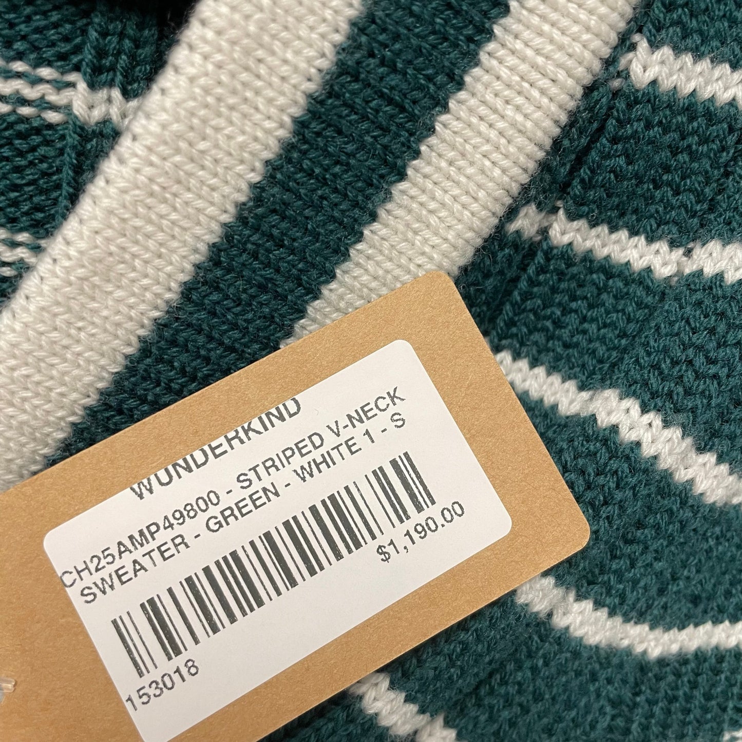 NWT Chloe Striped Ribbed Knit V Neck Jumper Sweater Dark Green Womens Small