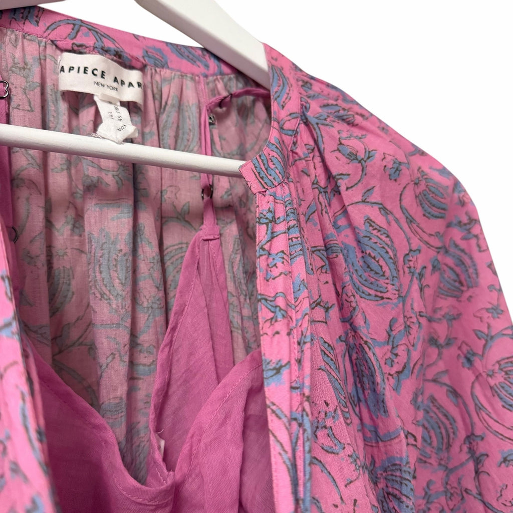 Apiece Apart Mini Mitte Dress Sunfaded Floral Pink Blue Organic Cotton Small