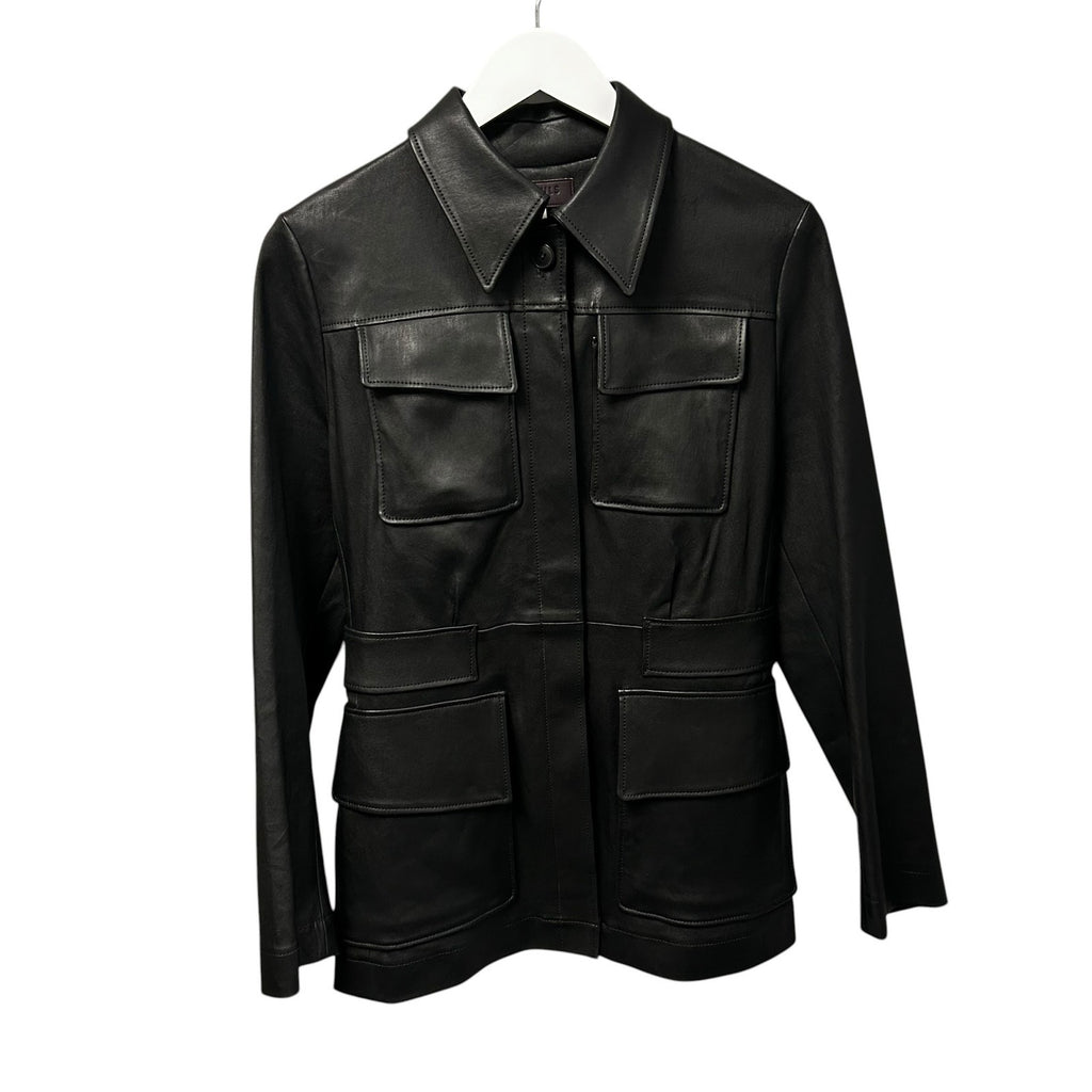 Stouls Paris Black Leon Utility Slim Fit Button Front Leather Jacket Womens XS