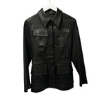 Stouls Paris Black Leon Utility Slim Fit Button Front Leather Jacket Womens XS