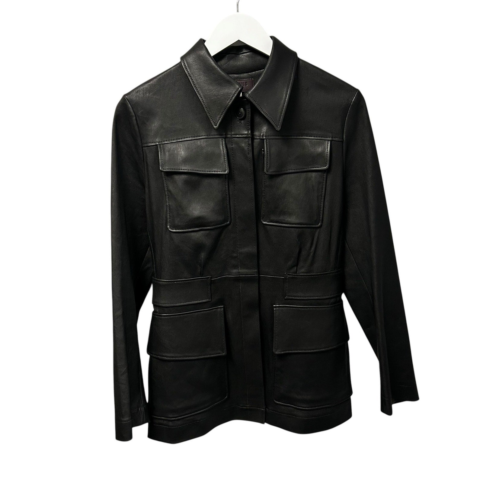 Stouls Paris Black Leon Utility Slim Fit Button Front Leather Jacket Womens XS