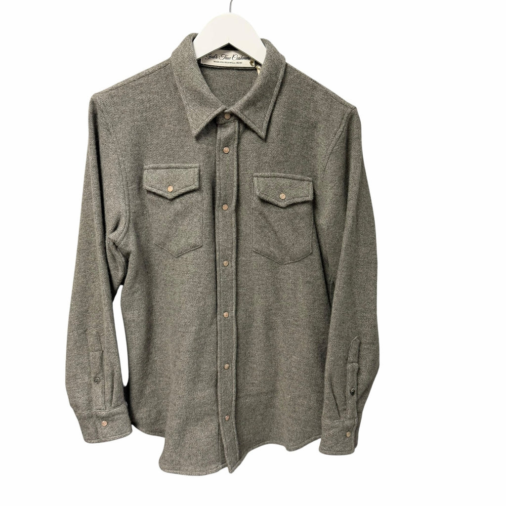 NWT God's True Cashmere Grey Cashmere Shirt Rose Quartz Snap Button Up Size XS