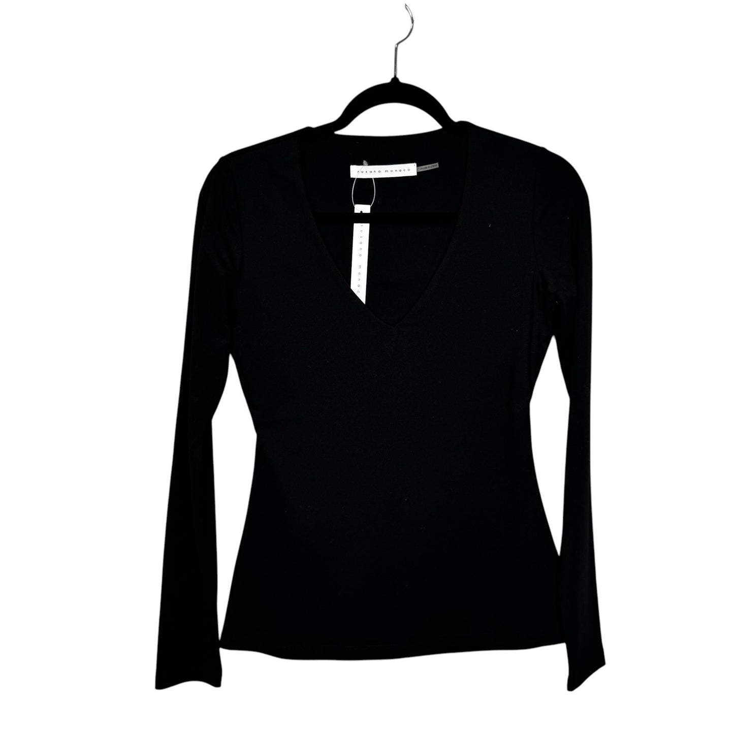 NWT Susana Monaco Black Signature Stretch V-Neck Long Sleeve Top Womens Small