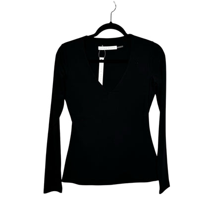 NWT Susana Monaco Black Signature Stretch V-Neck Long Sleeve Top Womens Small