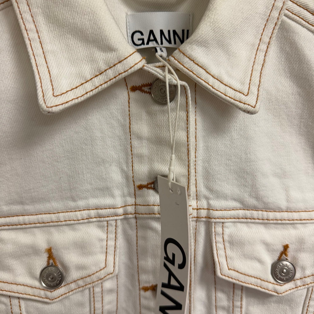 NWT Ganni Bright White Denim Jacket Dress Size 34 / US 2 Casual Western Utility
