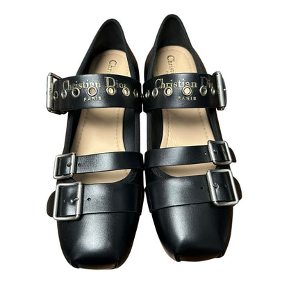 Christian Dior Black Supple Calfskin Punk Buckle Ballet Flat Womens 39 / US 9