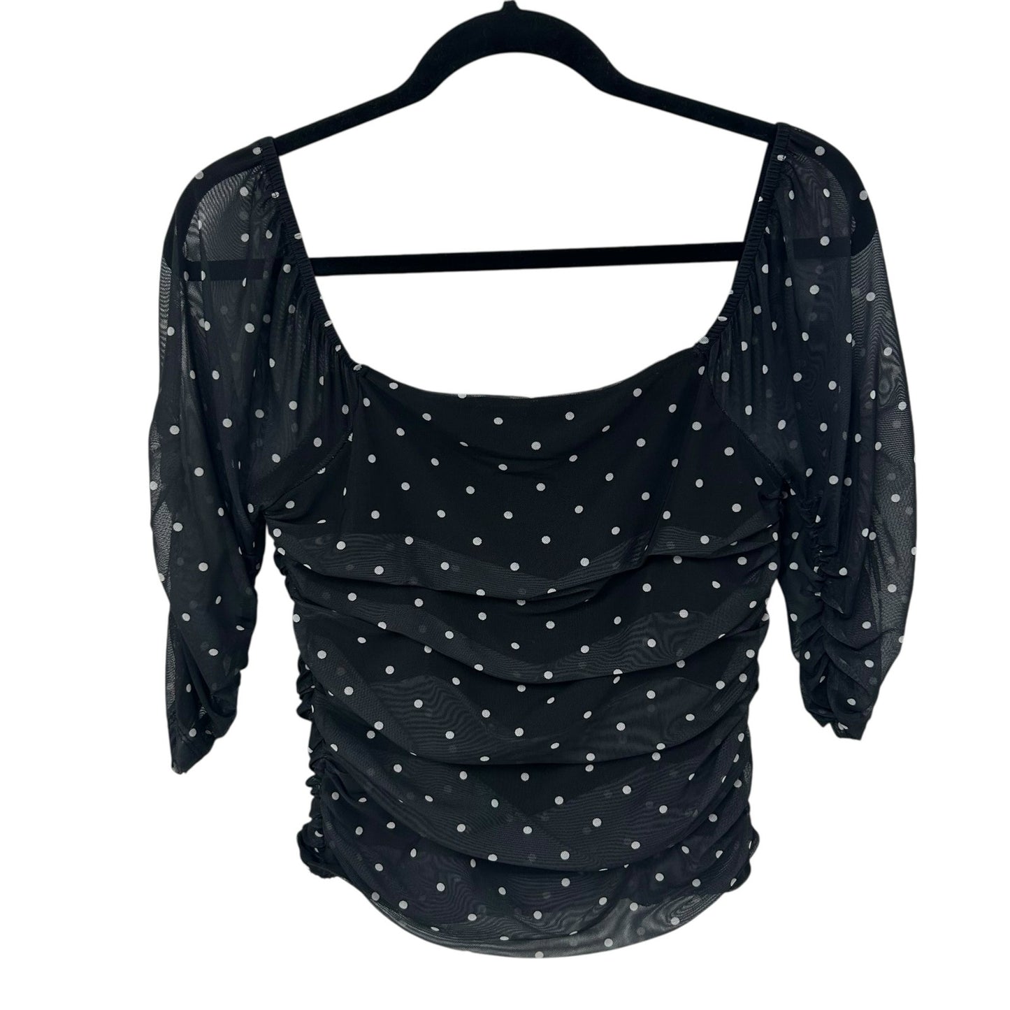 by Anthropologie Black White Shirred Mesh Short Sleeve Top Womens Size Medium