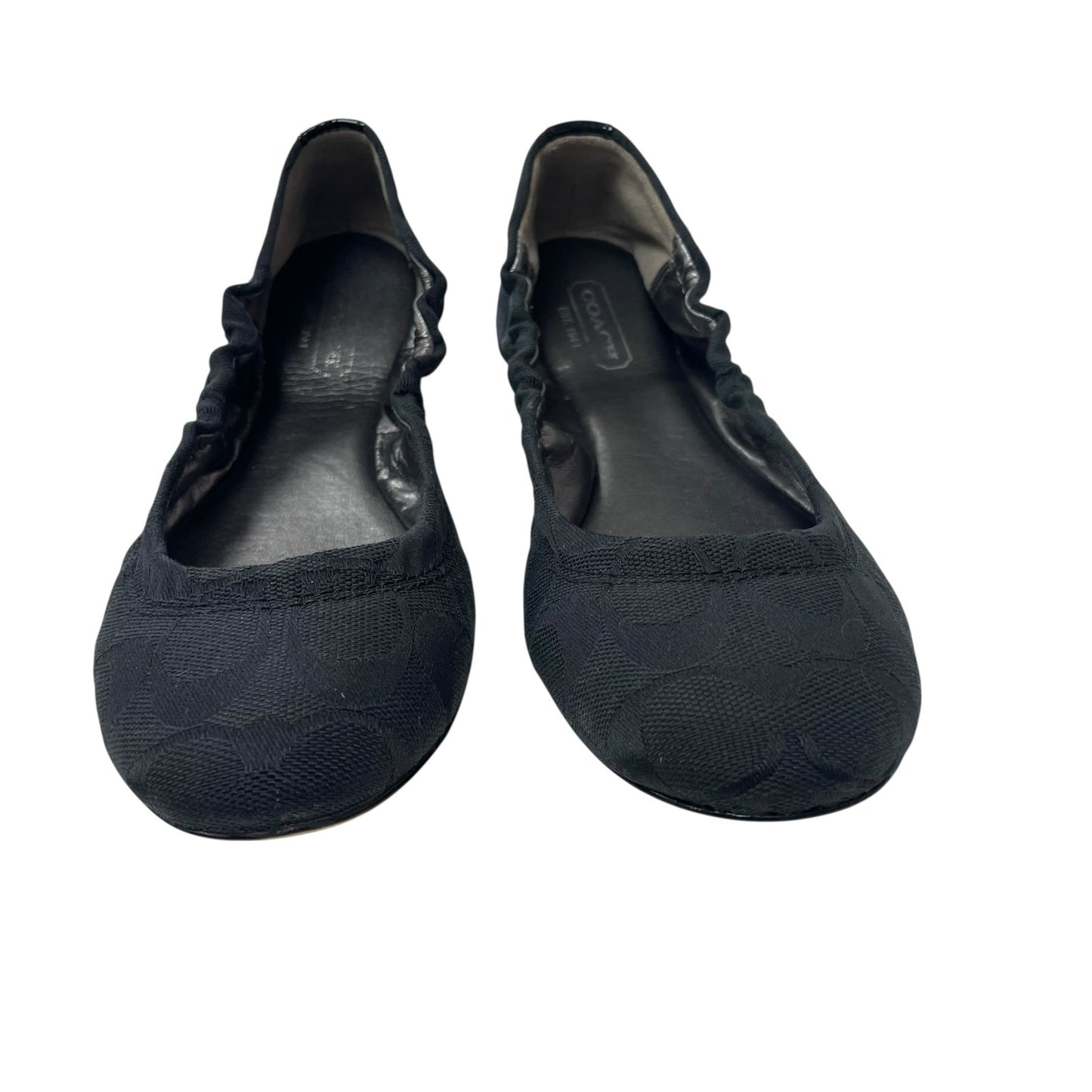 Coach Aly Ballet Flat in Scrunched Signature Black Canvas Logo Print Womens 6.5