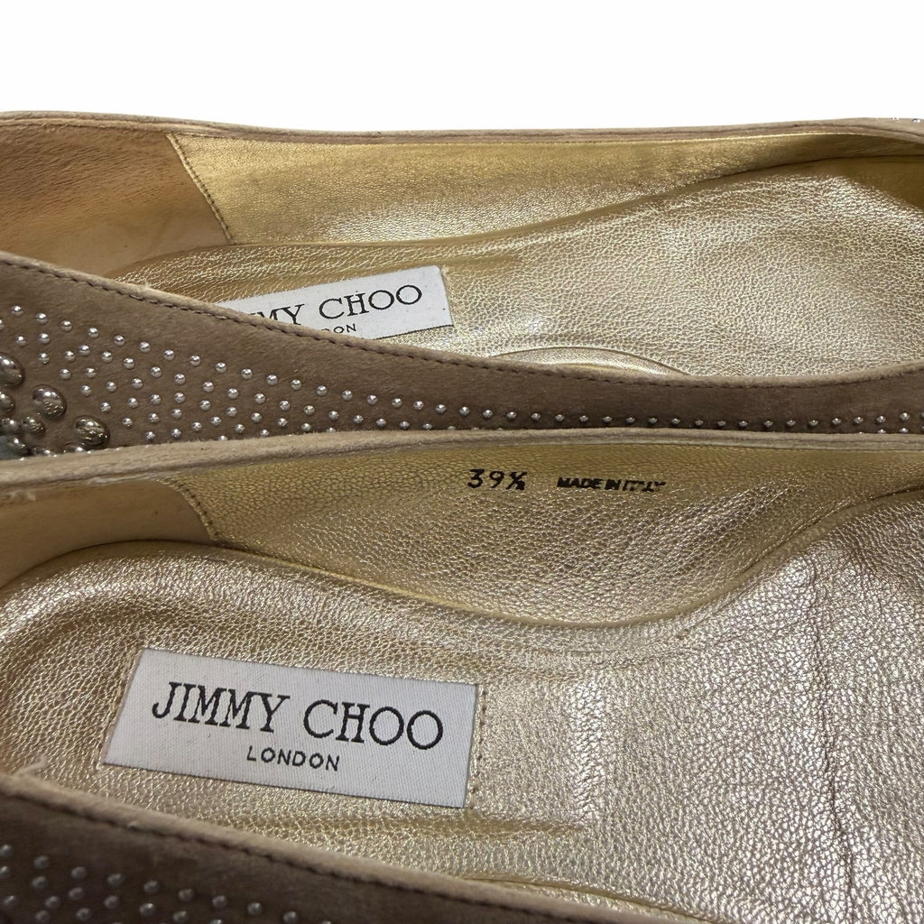 Jimmy Choo Welda Studded Ballet Flat Beige Suede Womens 39.5 / US 9.5