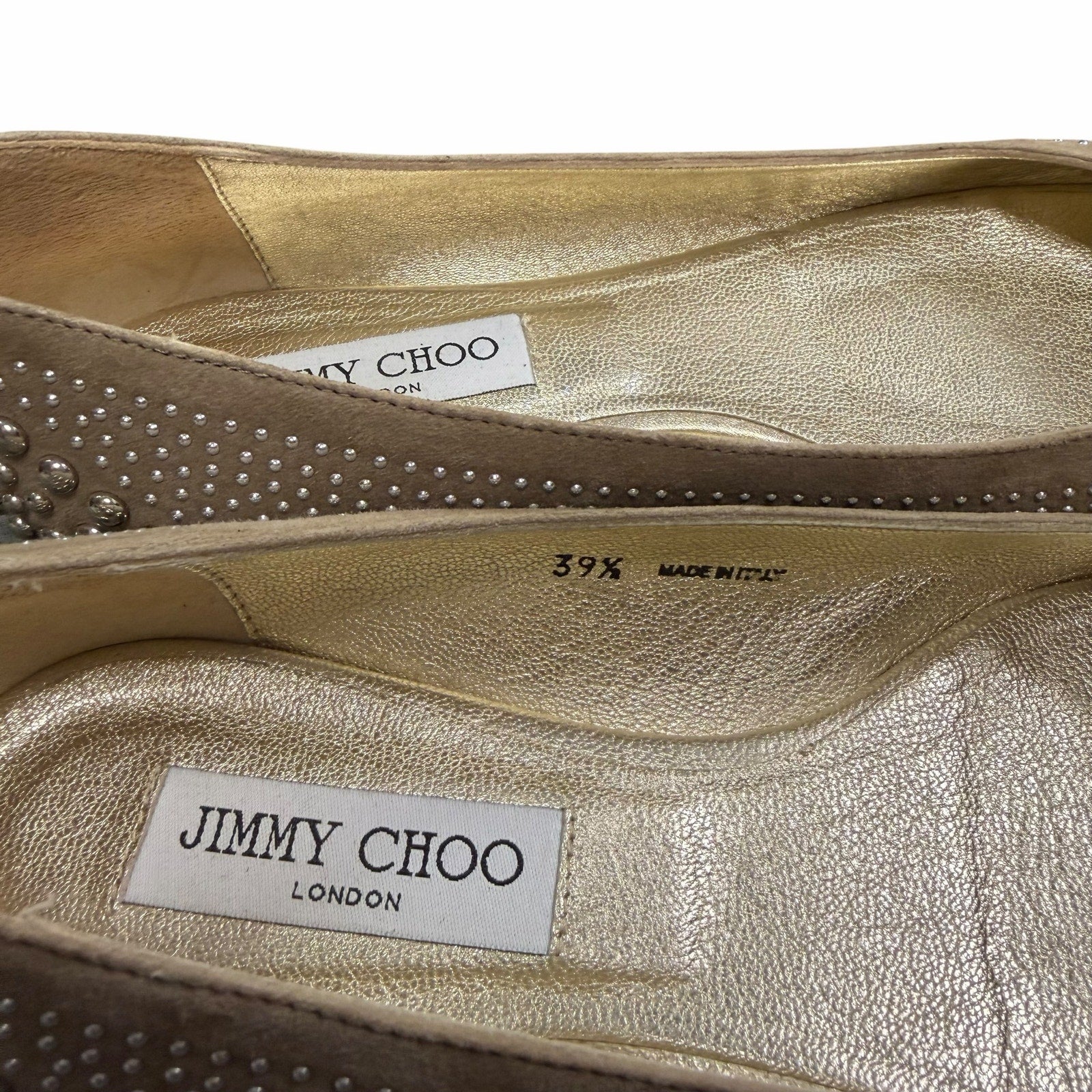 Jimmy Choo Welda Studded Ballet Flat Beige Suede Womens 39.5 / US 9.5
