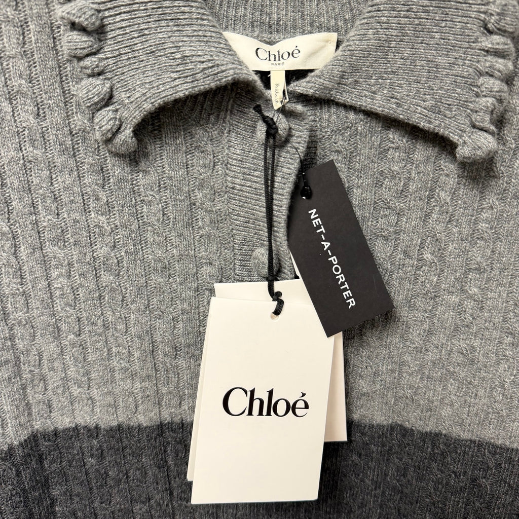 NWT Chloe Short Sleeve Polo Sweater Wool Cashmere Confident Grey Size Small