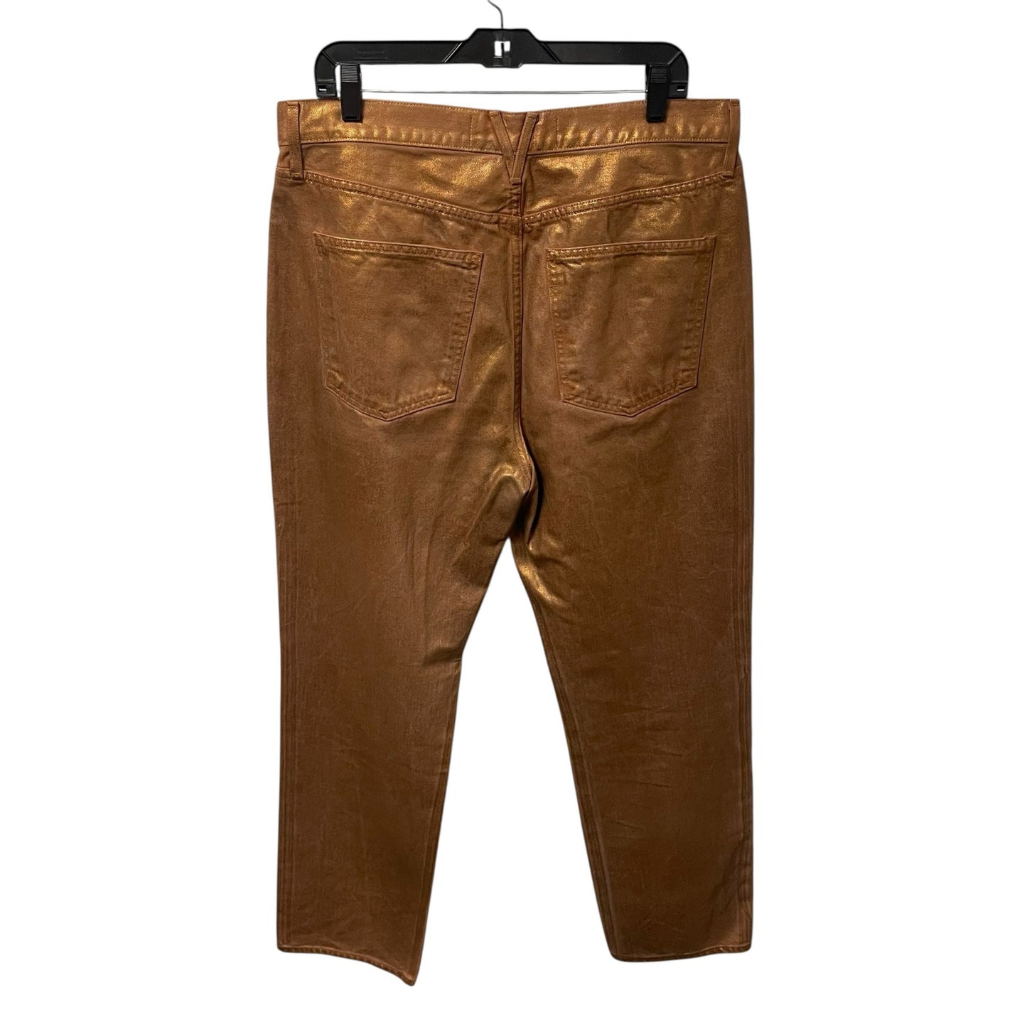 Veronica Beard Jeans Daniela Straight Leg High Rise Bronze Metallic Pant Size 32