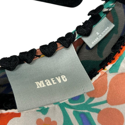 Maeve Black Multi Folkart Floral Print Short Sleeve Silk Kimono Top Womens 6