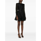 NWT Zimmermann Hypnotic Lace Trim Belted Linen Silk Mini Dress Black US 4