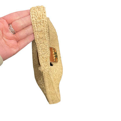 Celine Cabas Triangle Raffia and Calfskin Leather Tote Handbag in Natural / Tan