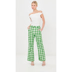 NWT Rosie Assoulin Green Picnic Embroidered Gingham Easy Does It Pant Womens 0
